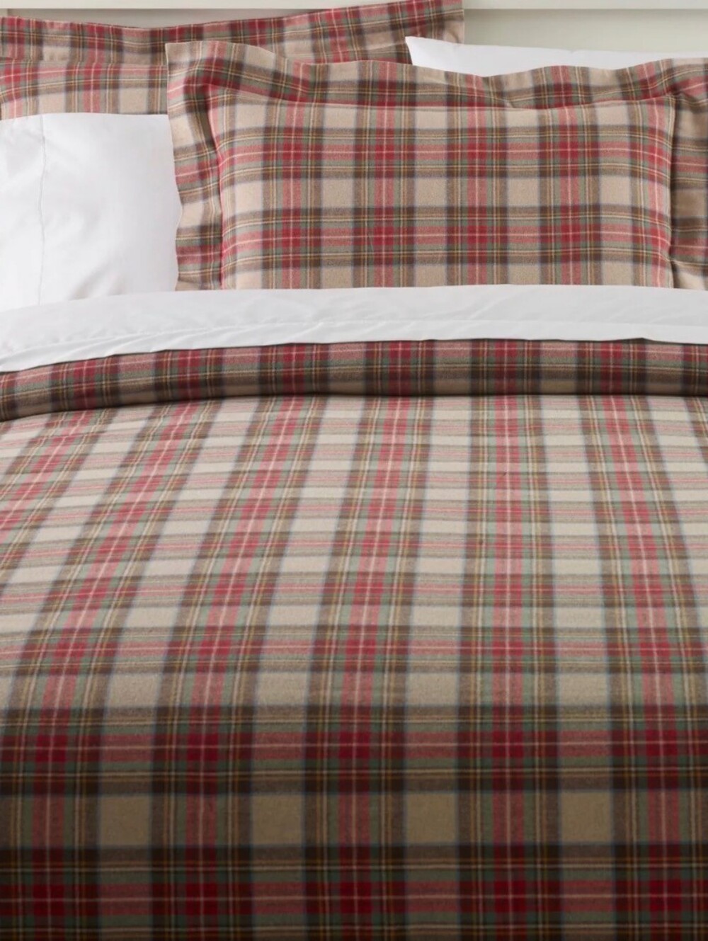 L.L. Bean Heritage Chamois Flannel Comforter Cover Red Plaid 100% Cotton No Sham